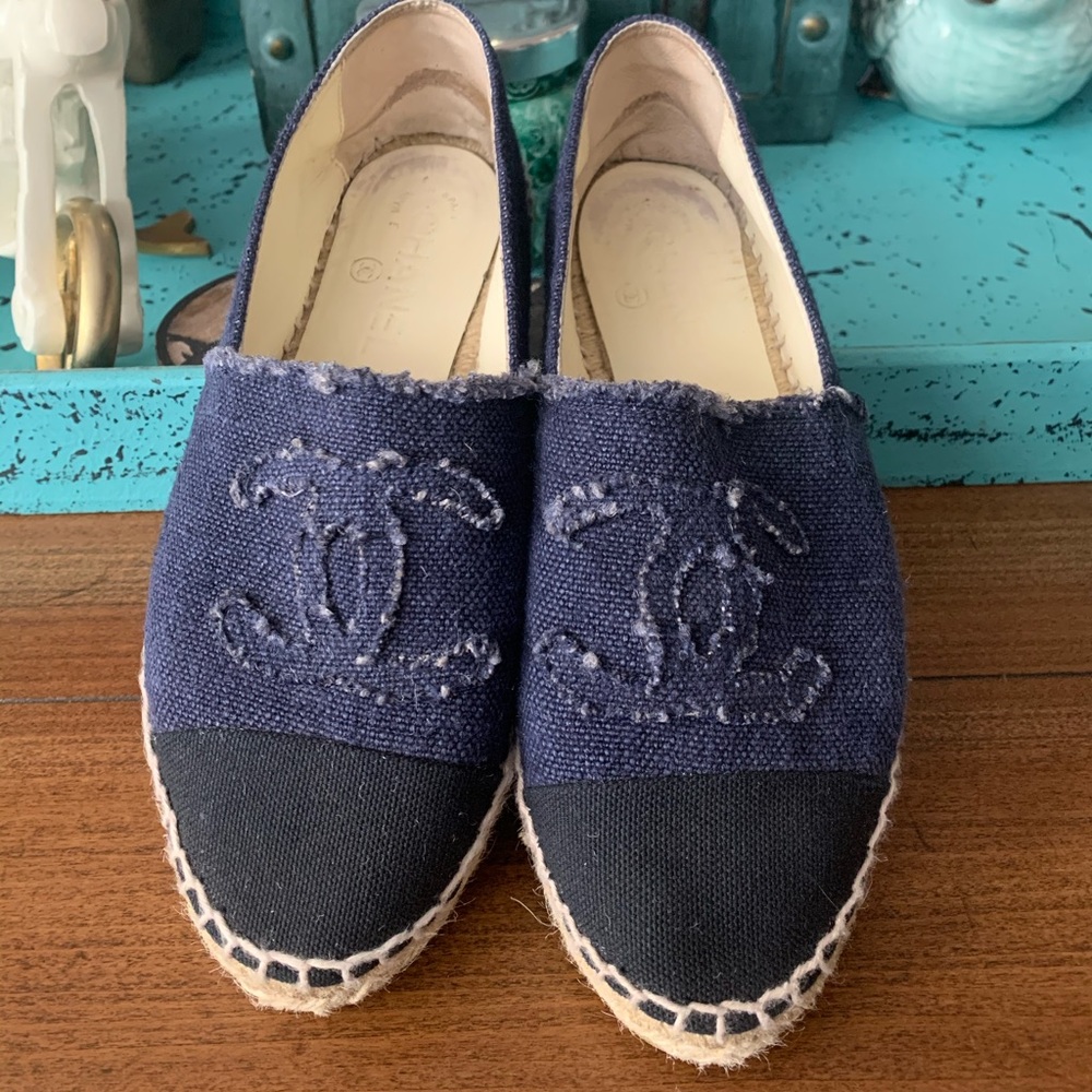 Authentic Chanel Denim and Black Espadrilles